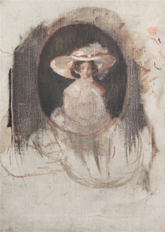 English School c.1900 Preparatory sketch of a seated girl 15.5 x 11.5in.